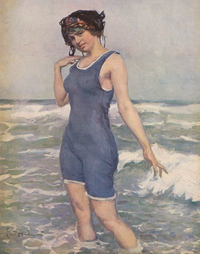 Denizde banyo yapan kadın (renkli taş) by Ernst (after) Heilemann