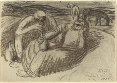 Şarap Şişeleri ile İtalyan Köylüler by Ernst Barlach