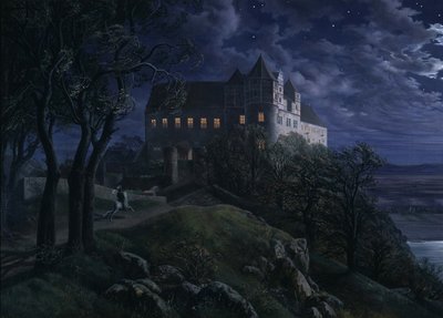 Gece Scharfenberg Kalesi, 1827 by Ernst Ferdinand Oehme