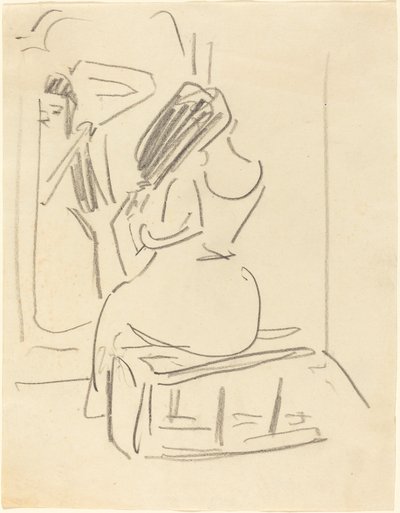 Saçını Aynanın Önünde Taranan Bir Kadın, 19. yüzyılın sonu ile 20. yüzyılın başları. by Ernst Ludwig Kirchner