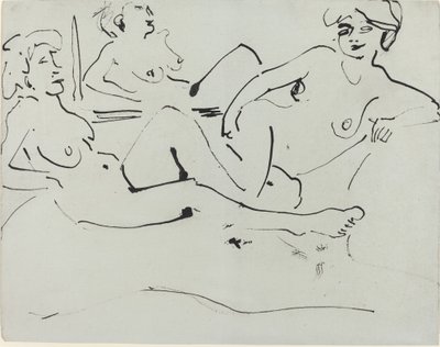 Dodo ve Aynanın Karşısında Yatan Yaşlı Kadın, 1909. by Ernst Ludwig Kirchner