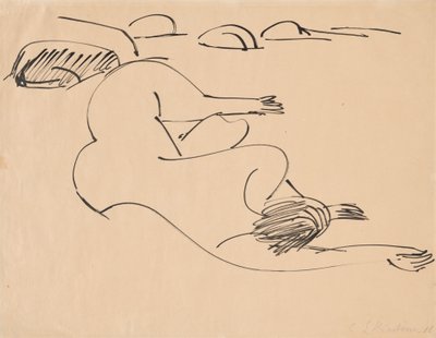Erna Kayaların Arasında Sahilde Yatarken, 1912. by Ernst Ludwig Kirchner