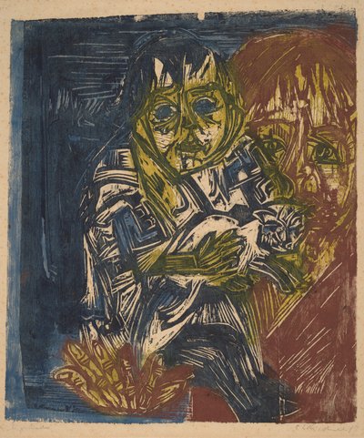 Çocuğu ve Kedisi Olan Kadın, 1919. by Ernst Ludwig Kirchner