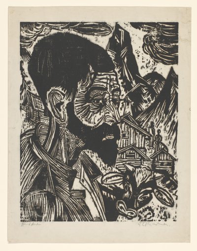 Sennkopf (Martin Schmied) (orijinal başlık) by Ernst Ludwig Kirchner (signed by artist)