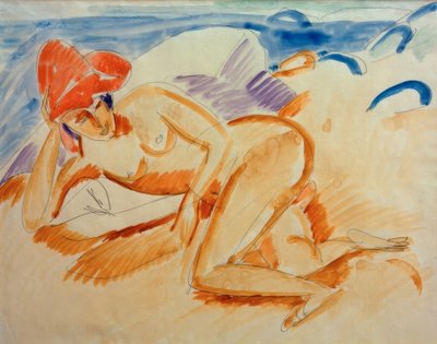 kırmızı bir şapka ile çıplak by Ernst Ludwig Kirchner