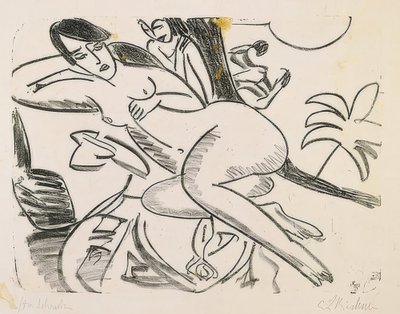 tavanda çıplak yatarken 1911 by Ernst Ludwig Kirchner