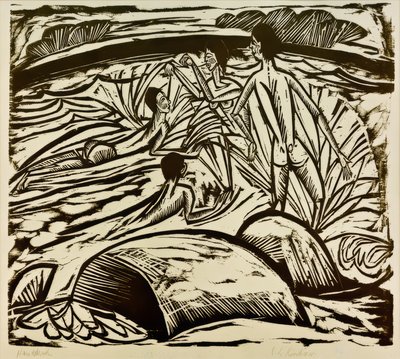 Yıkananlar, sıçrayan by Ernst Ludwig Kirchner