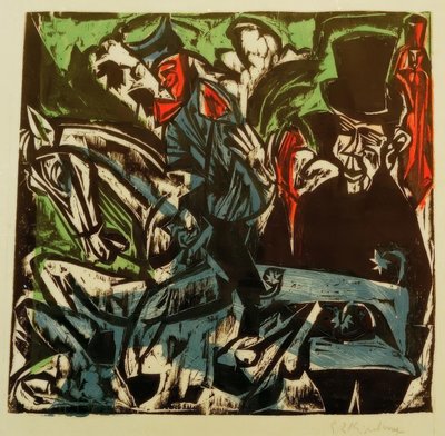 Schlemihl sokakta küçük gri adamla tanışıyor by Ernst Ludwig Kirchner