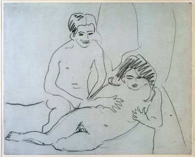 Çift Bir Yatakta Yatan Çıplak Bir Çift - Çizim Ernst Ludwig Kirchner (1880-1938) New York, Museum of Modern Art by Ernst Ludwig Kirchner