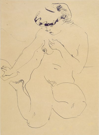 Crouching Nude (kağıt üzerinde kalem ve fırça) by Ernst Ludwig Kirchner