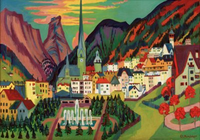 Davos ile kilise. Yaz aylarında Davos by Ernst Ludwig Kirchner