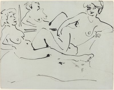 Dodo ve Aynanın Önünde Yatan Yaşlı Bir Kadın by Ernst Ludwig Kirchner
