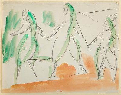 Üç dansçı. 1911 Folkwang eskiz defteri (s. 34) by Ernst Ludwig Kirchner