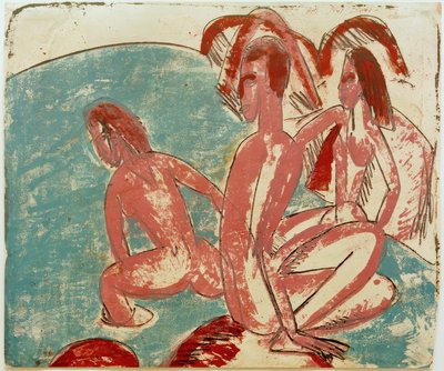 EL Kirchner, taşların üzerinde üç yüzücü by Ernst Ludwig Kirchner
