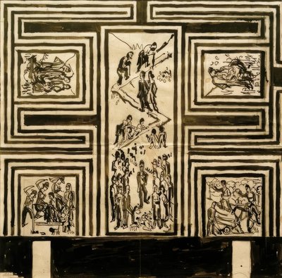Balo salonunun uzun duvarını boyamak için taslak by Ernst Ludwig Kirchner