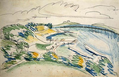 Wulfen yakınlarındaki Fehmarn Sahili (kağıt üzerinde kurşun kalem ve mum boya) by Ernst Ludwig Kirchner