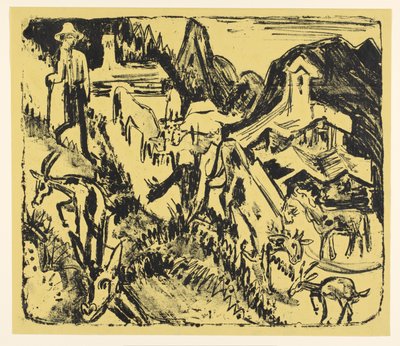 Dağlarda sürüsü ile keçi çobanı by Ernst Ludwig Kirchner