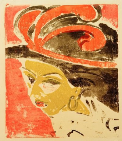Tüy şapka ile Cocottes kafa by Ernst Ludwig Kirchner