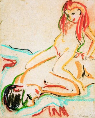 Sırtında çocukla çıplak yatan adam by Ernst Ludwig Kirchner
