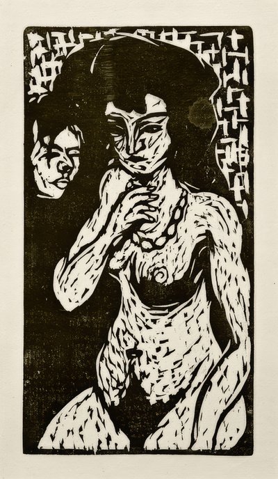 Kendi portresi olan çıplak kız by Ernst Ludwig Kirchner