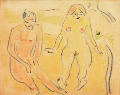 Erkek ve kadın (çayırda oturmuş) by Ernst Ludwig Kirchner