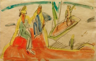 Sahilde insanlar ve tekne by Ernst Ludwig Kirchner