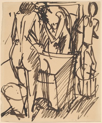 Aynalı Çıplak, Lavabo Önünde Duran by Ernst Ludwig Kirchner