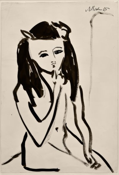 İsimsiz (Fränzi çıplak olarak, çenede el) by Ernst Ludwig Kirchner
