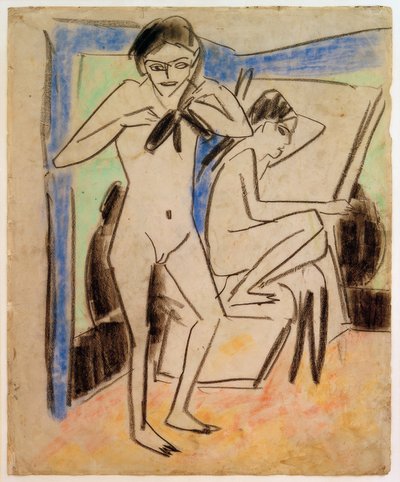 İsimsiz (Fränzi ve Marcella stüdyoda) by Ernst Ludwig Kirchner