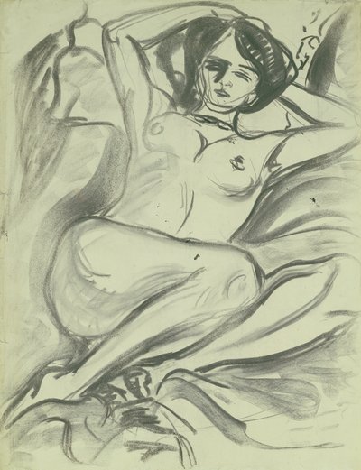 Uzanmış Çıplak (Isabella), 1906 (kağıt üzerinde kömür) by Ernst Ludwig Kirchner