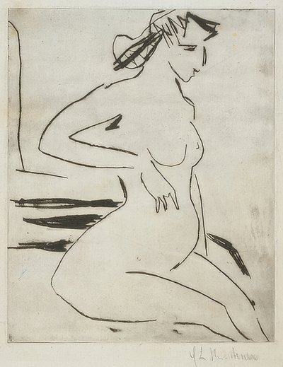 Hamile çıplak kadın, oturuyor. 1909 by Ernst Ludwig Kirchner
