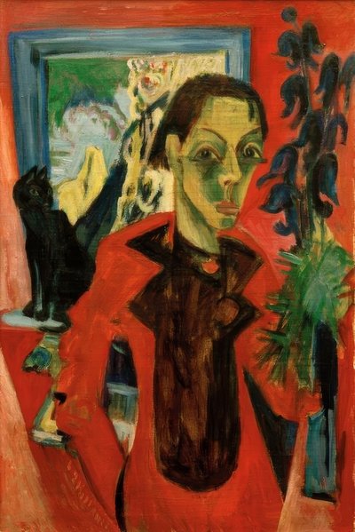Bir kedi ile kendi portre by Ernst Ludwig Kirchner