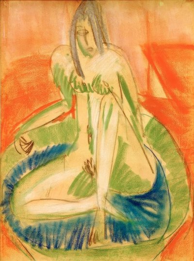 Küvette çıplak oturan kadın by Ernst Ludwig Kirchner