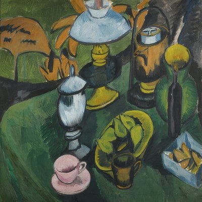 Bir lamba ile natürmort. 1911 civarında by Ernst Ludwig Kirchner
