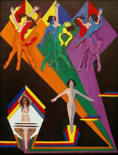 Renkli ışınlarda dans eden kızlar by Ernst Ludwig Kirchner