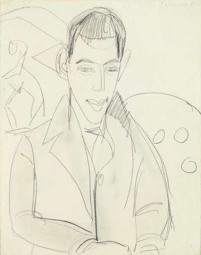 Genç Şair (Simon Guttmann), 1911 (kağıt üzerinde grafit) by Ernst Ludwig Kirchner