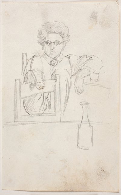 Ernst Meyer, bacakları bir sandalyenin arkasına atılmış halde by Ernst Meyer