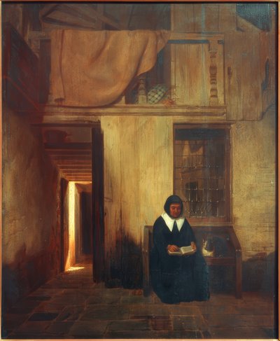 Kadın ve kedi okuma ile iç by Esaias Boursse