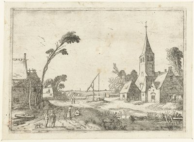 Çiftlikler, kilise ve kuyu ile köy manzarası Peyzaj manzaraları (dizi başlığı) by Esaias van de Velde