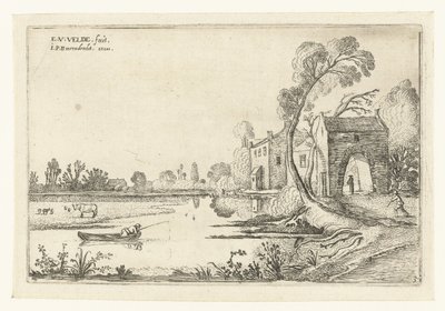 Bir nehir ve kapı evi ile manzara Peyzaj manzaraları (dizi başlığı) by Esaias van de Velde
