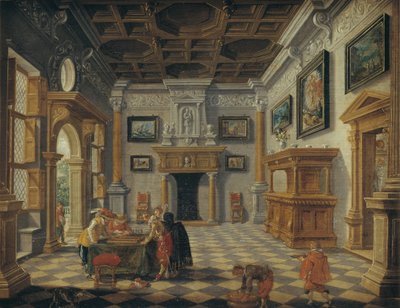 Tric-Trac Oyuncularıyla Görkemli Rönesans İç Mekanı by Esaias van de Velde