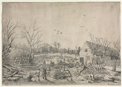 10 Ocak 1624'teki Büyük Tufan (veya Vianen tarafından Lek Nehri Üzerindeki Kırık Setin Onarılması, 1624) by Esaias van de Velde