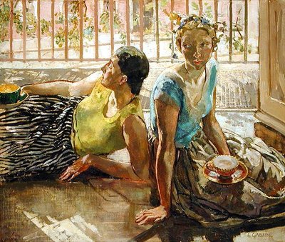 İki Kız, c.1935 (tuval üzerine yağlı boya) by Ethel Gabain