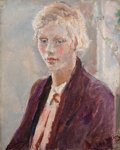 Mor Ceketli Sarışın Kız, 1935 civarı (tuval üzerine yağlıboya) by Ethel Walker