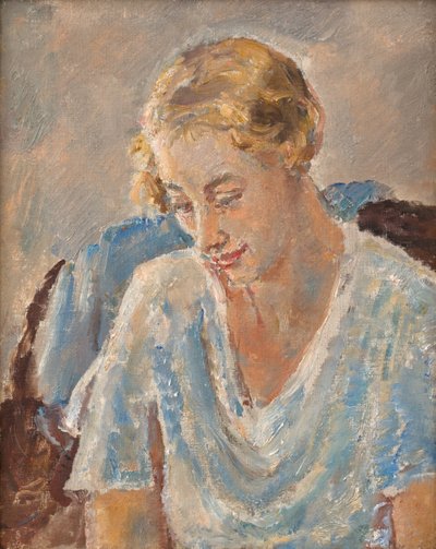 Maviler İçinde Bir Kadın Portresi (tuval üzerine yağlıboya) by Ethel Walker
