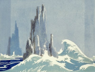 Katedral Kayaları, Tazmanya, 1939 (linocut) by Ethleen Palmer