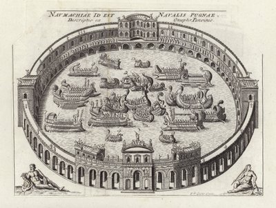 Bir Roma arenasında deniz savaşı (gravür) by Etienne (after) Duperac