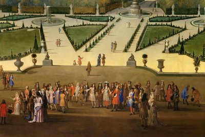 Promenade de Louis XIV (1638-1715) Versailles bahçelerindeki kuzey parterin görünümünde Detay. Güneş dolaylarında Etienne Allegrain (1644-1736) 1688 tarafından boyama. 2,3x2,9 m by Etienne Allegrain