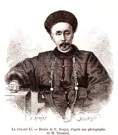 Li Hongzang, Zhili Genel Valisi, Çin imparatorluk sarayında. 1873 (gravür) by Etienne Antoine Eugene Ronjat