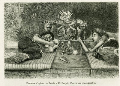 Afyon tiryakileri. E.Ronjat tarafından gravür, bir fotoğraftan sonra, 1884